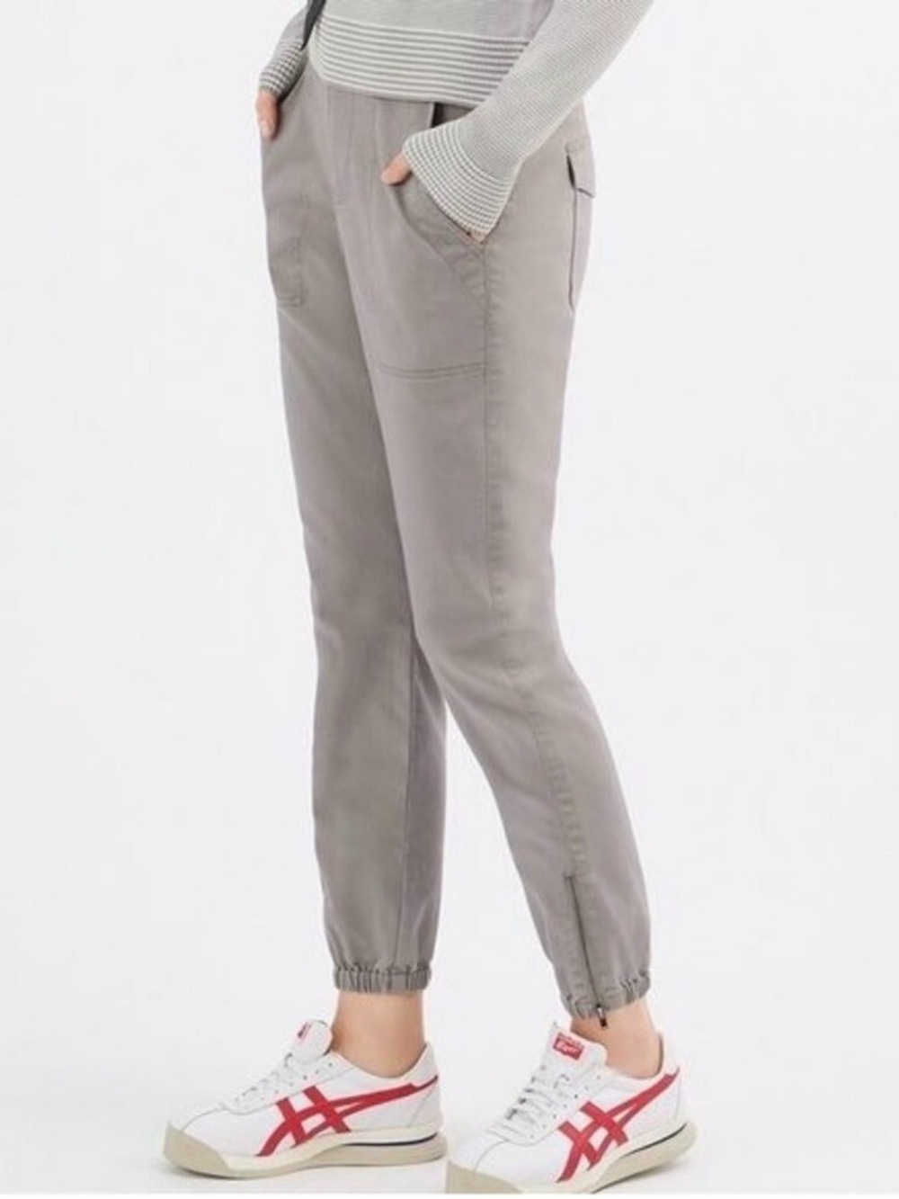 CAbi Women’s Gray Cropped Jogger Pants with Zip Cuffs #4697 Compass Pants Size 8